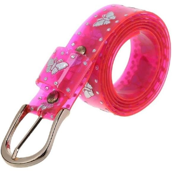 Women Girls Candy Color Laser Butterfly Print Belt Transparent Jelly Waist Belt